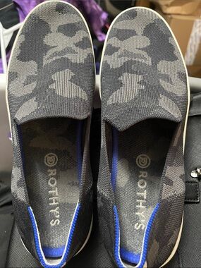 Rothy's Black & Gray Camo Slip-On Sneakers